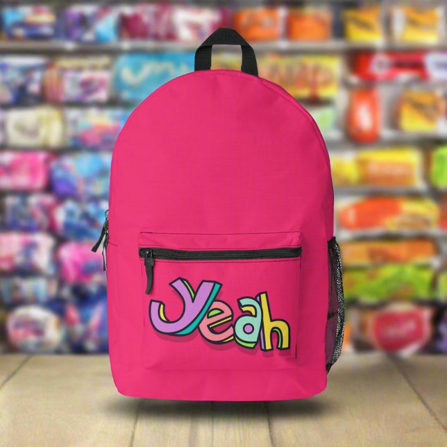 Stylish Girly Colourful "Yeah" Bold Pink Sports  Printed Backpack (Creator Uploaded)