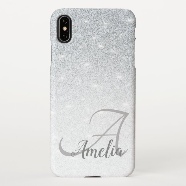 Stylish Girly Crystal Silver Glitter Sparkles Name iPhone Case (Back)