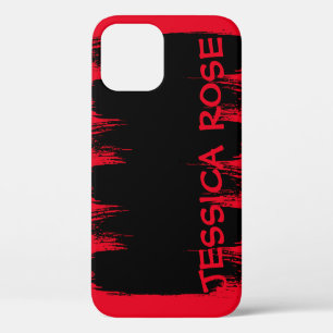 Stylish Girly Hot Pink Black Paint Brush Stroke iPhone 12 Case