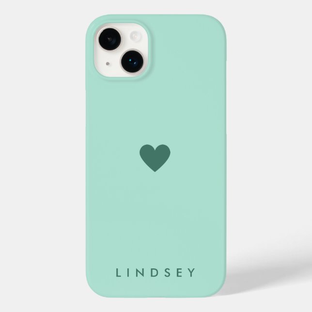 Stylish Girly Mint Green Heart and Name Case-Mate iPhone Case (Back)