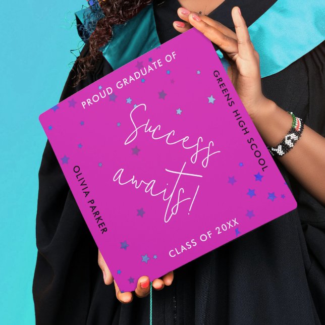 Stylish Girly Pink Achievement Success Calligraphy Graduation Cap Topper (Creator Uploaded)