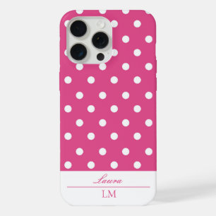 Stylish Girly Pink and White Polka Dots iPhone 15 Pro Max Case