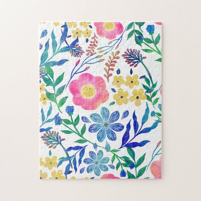 Stylish girly pink flowers hand paint design jigsaw puzzle (Vertical)