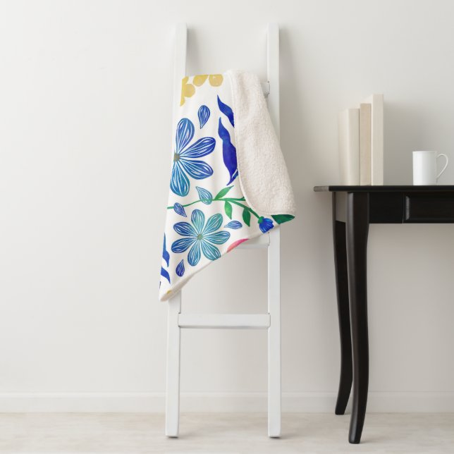 Stylish girly pink flowers hand paint design sherpa blanket (In Situ)