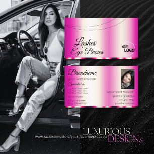 Stylish Girly Pink Glamourous with Logo and Photo Business Card