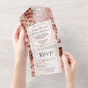 Stylish Girly Pink Rose Gold Leopard Glitz All In One Invitation