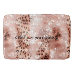 Stylish Girly Pink Rose Gold Leopard Glitz Bath Mat