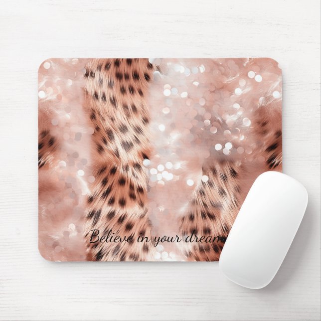 Stylish Girly Pink Rose Gold Leopard Glitz Mouse Pad (With Mouse)