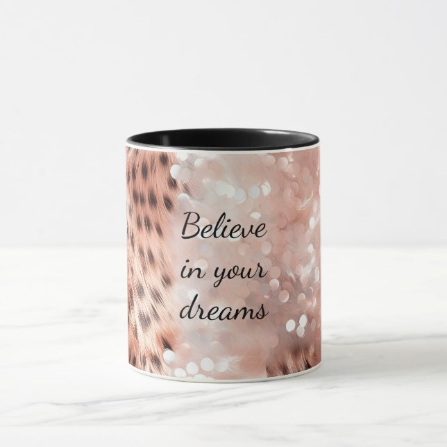 Stylish Girly Pink Rose Gold Leopard Glitz Mug (Center)