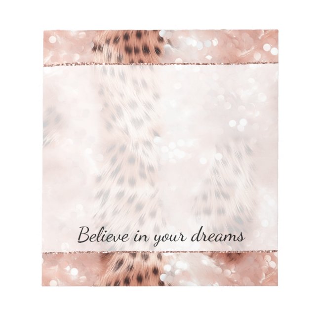 Stylish Girly Pink Rose Gold Leopard Glitz Notepad (Front)