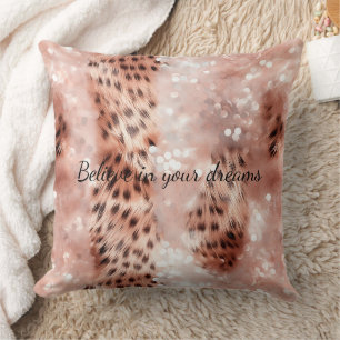 Stylish Girly Pink Rose Gold Leopard Glitz Throw Pillow