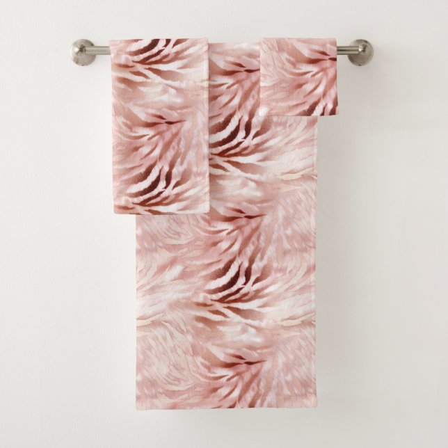 Stylish Girly Pink Rose Gold Zebra Glam Glitz  Bath Towel Set (Insitu)