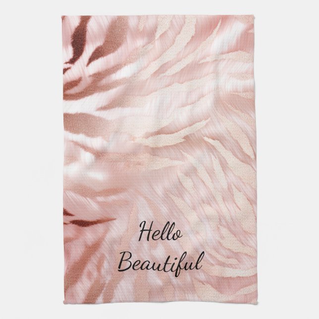 Stylish Girly Pink Rose Gold Zebra Glam Glitz  Kitchen Towel (Vertical)