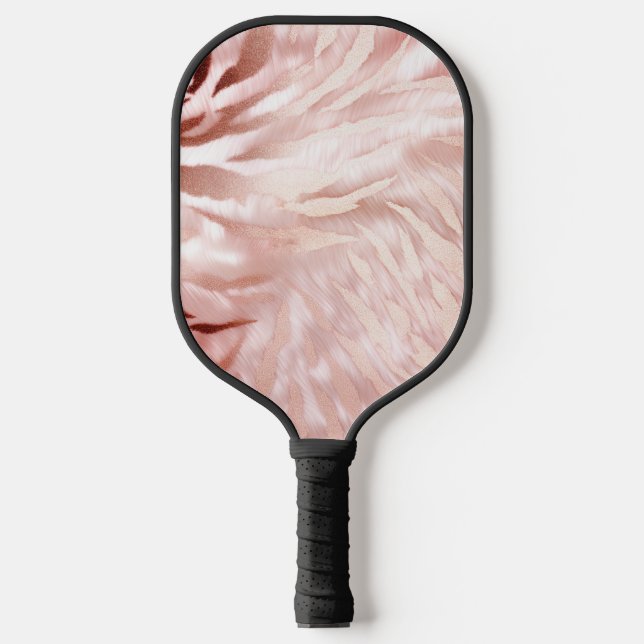 Stylish Girly Pink Rose Gold Zebra Glam Glitz  Pickleball Paddle (Front)
