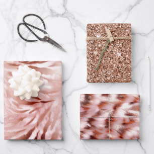 Stylish Girly Pink Rose Gold Zebra Glam Glitz  Wrapping Paper Sheet
