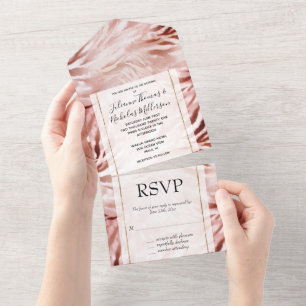 Stylish Girly Pink Rose Gold Zebra Glitz All In One Invitation