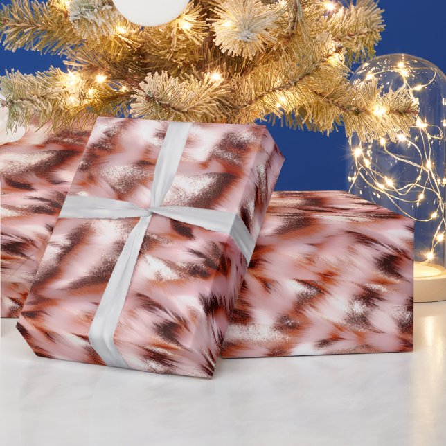 Stylish Girly Pink Rose Gold Zebra Glitz  Wrapping Paper (Holidays)