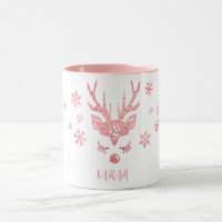Stylish Girly Pink Snowflakes Reindeer Christmas