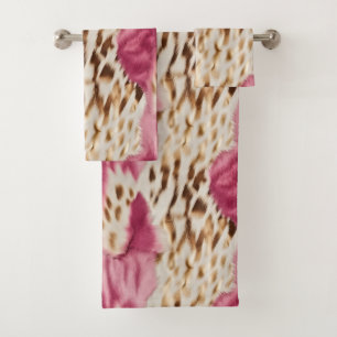 Stylish Girly Pink White Gold Zebra Bath Towel Set