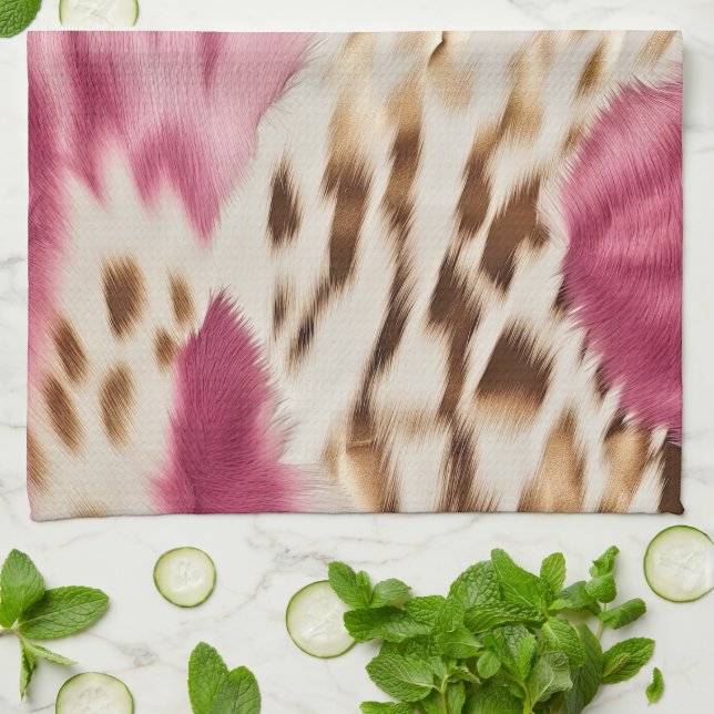 Stylish Girly Pink White Gold Zebra Kitchen Towel (Folded)