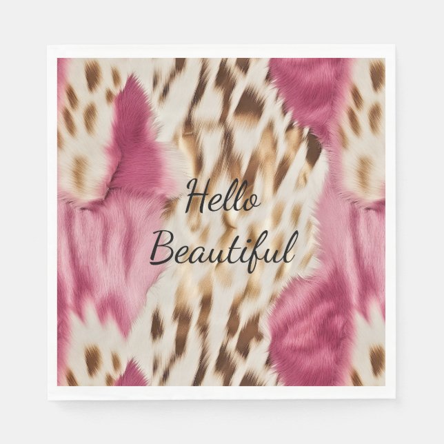 Stylish Girly Pink White Gold Zebra Napkin (Front)