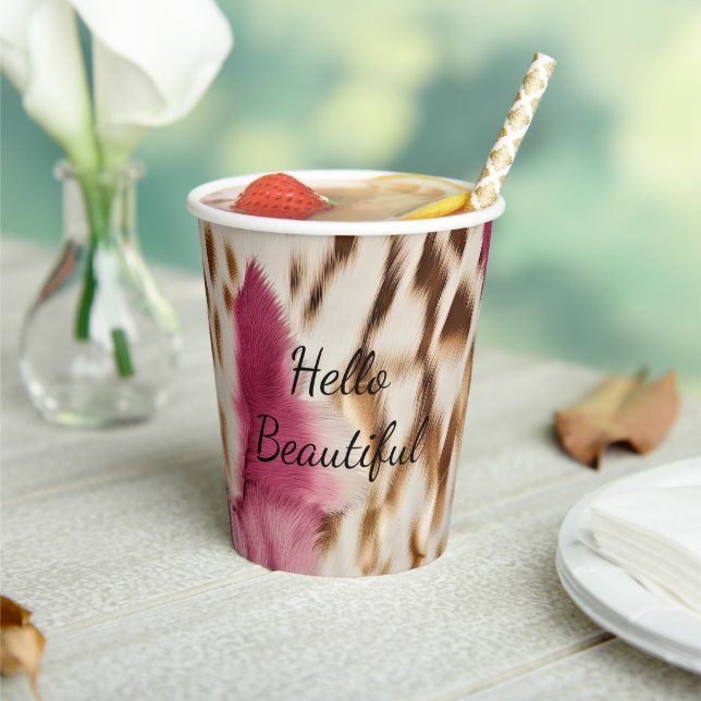 Stylish Girly Pink White Gold Zebra Paper Cups (Insitu)