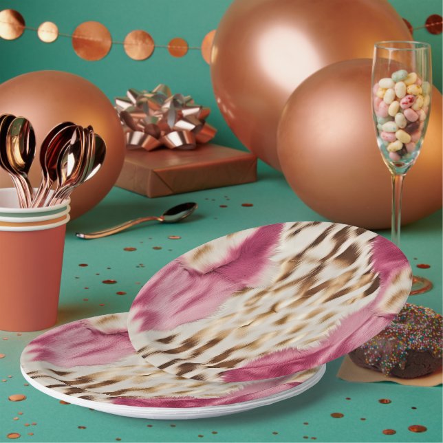 Stylish Girly Pink White Gold Zebra Paper Plate (Multi)