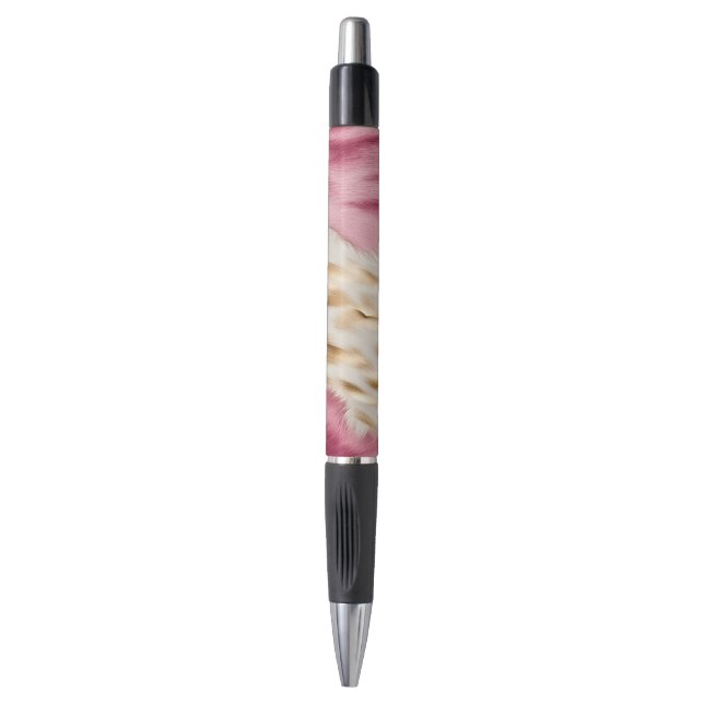 Stylish Girly Pink White Gold Zebra Pen (Front Vertical)