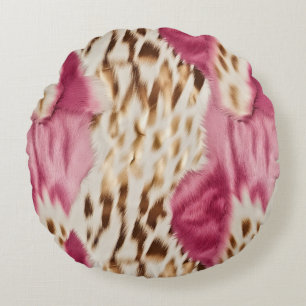 Stylish Girly Pink White Gold Zebra Round Pillow