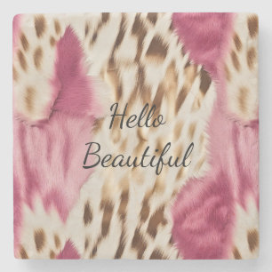 Stylish Girly Pink White Gold Zebra Stone Coaster