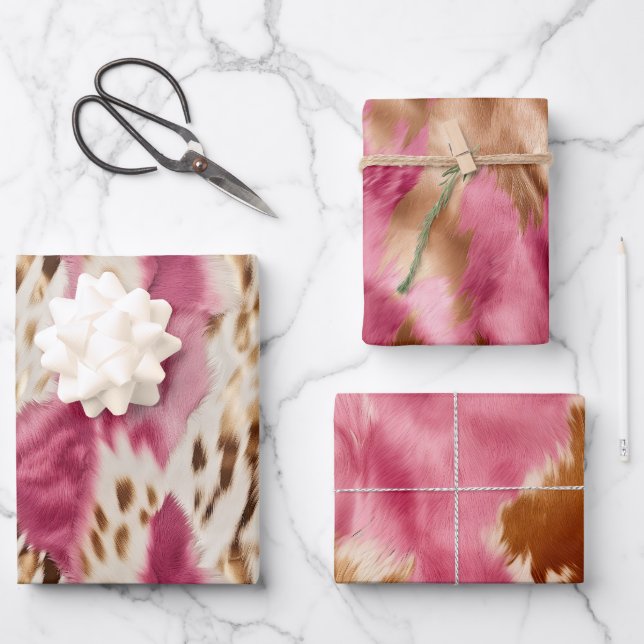 Stylish Girly Pink White Gold Zebra Wrapping Paper Sheet (Front)