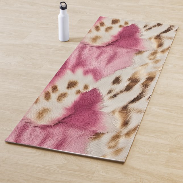 Stylish Girly Pink White Gold Zebra Yoga Mat (In Situ)