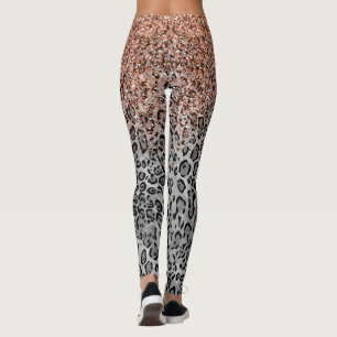 Stylish Girly Rose Gold Glitter Leopard Leggings