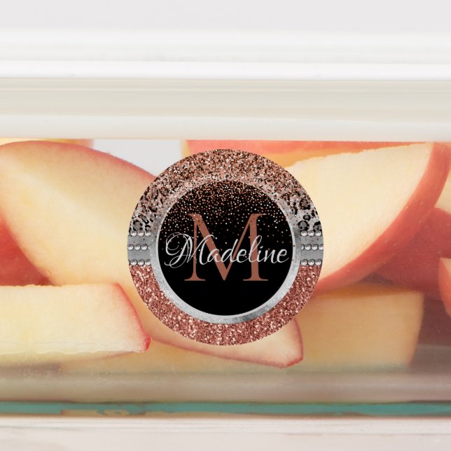 Stylish Girly Rose Gold Glitter Leopard Monogram (Affixed)