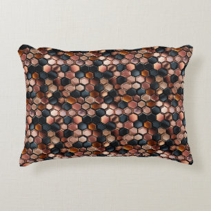 Stylish Glam Black Rose Gold Tiles Accent Pillow