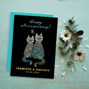 Stylish Glam Cute Anniversary Gradient Blue Cats 