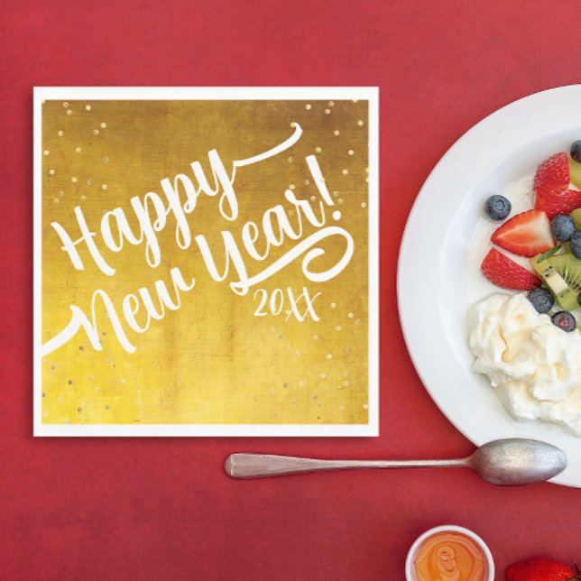 Stylish Glam Golden New Year Script Party Napkin (Creator Uploaded)