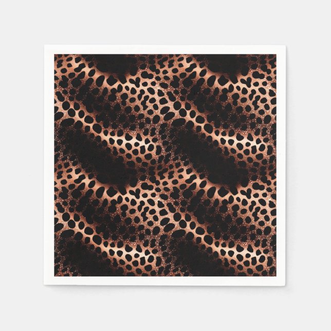 Stylish Glam Rose Gold Black Leopard Napkin (Front)