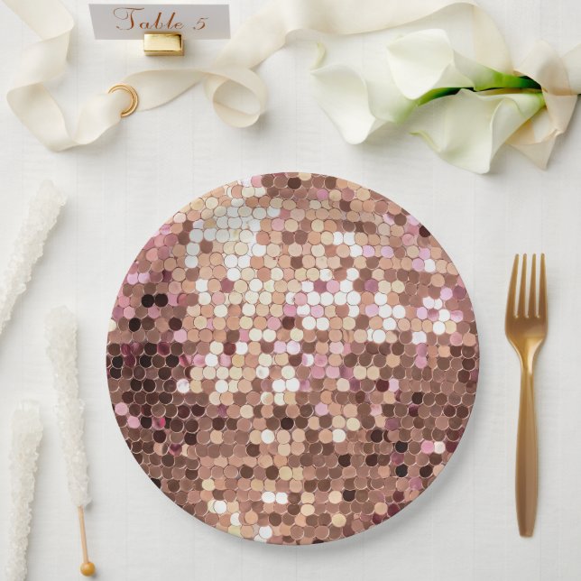Stylish Glam Rose Gold Blush Pink Confetti Paper Plate (Wedding)
