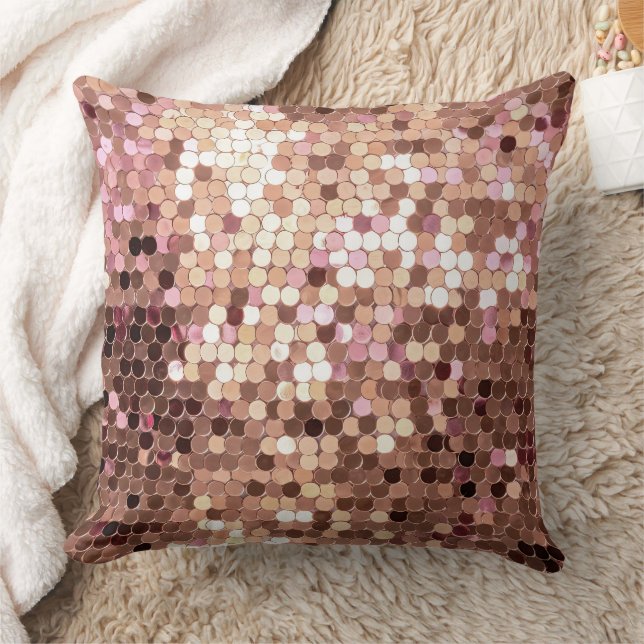 Stylish Glam Rose Gold Blush Pink Confetti Throw Pillow (Blanket)