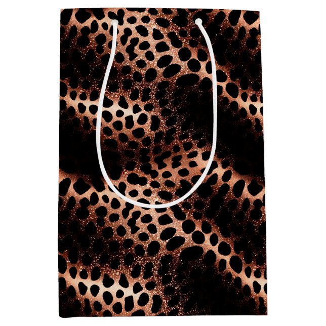 Stylish Glam Rose Gold Blush Pink Leopard Sparkle Medium Gift Bag (Front)