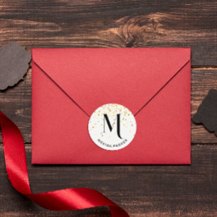 Stylish Glam White Gold Glitter Initial Monogram  Classic Round Sticker