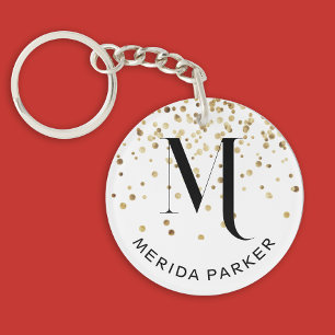 Stylish Glam White Gold Glitter Initial Monogram Keychain