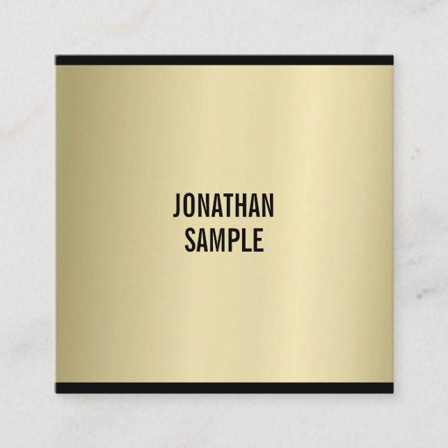 Stylish Glamourous Gold Look Modern Plain Luxury Square Business Card (Front)