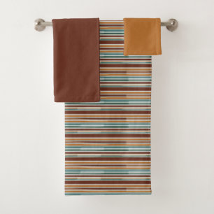 Stylish Glitchy Stripe Pattern Terra Cotta Orange Bath Towel Set