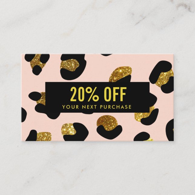 Stylish Glitter Gold Blush Leopard Coupon Card (Front)