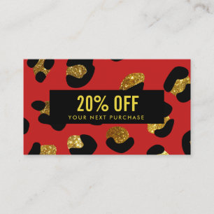 Stylish Glitter Gold Red Leopard Coupon Card