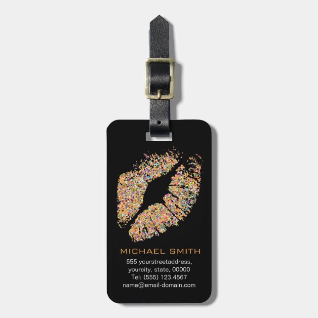 Stylish Glitter Lips Luggage Tag (Front Vertical)