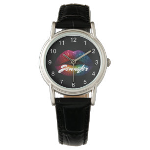 stylish glitter lips personalized stylish black watch