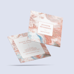 Stylish Glitter Marble Pink Rose Gold Hair Stylist Square Business Card